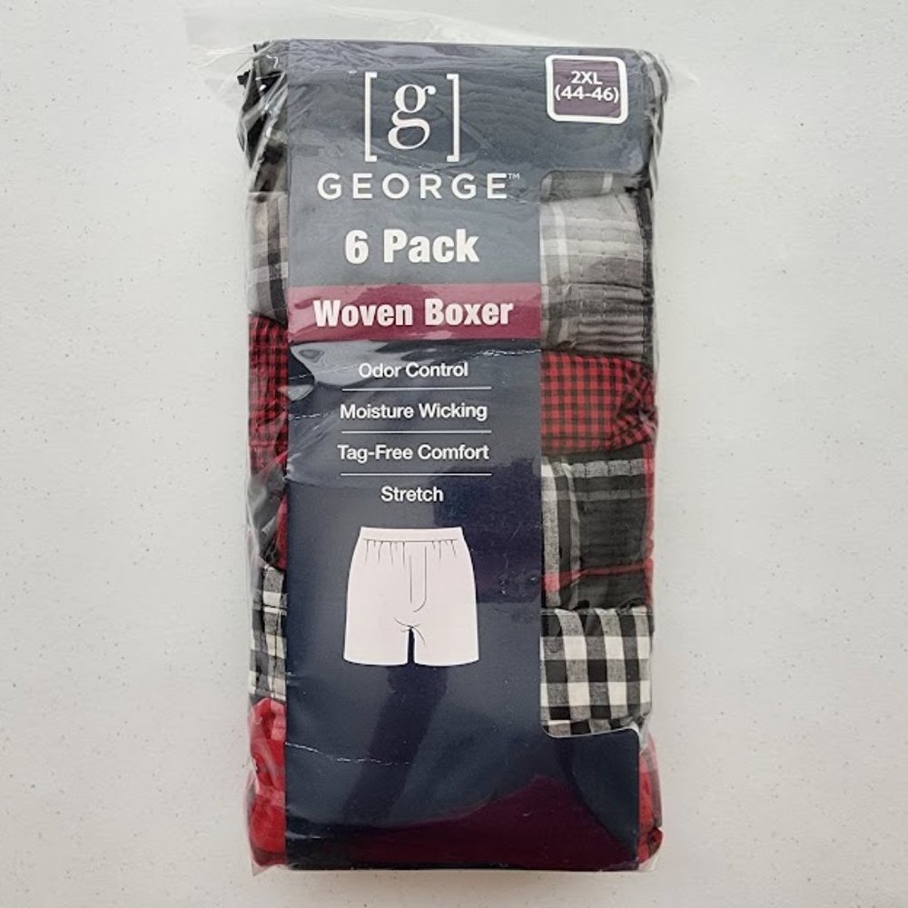 George Men 6-Pack Woven Boxer Shorts Moisture Wicking . Size 2XL(44-46).